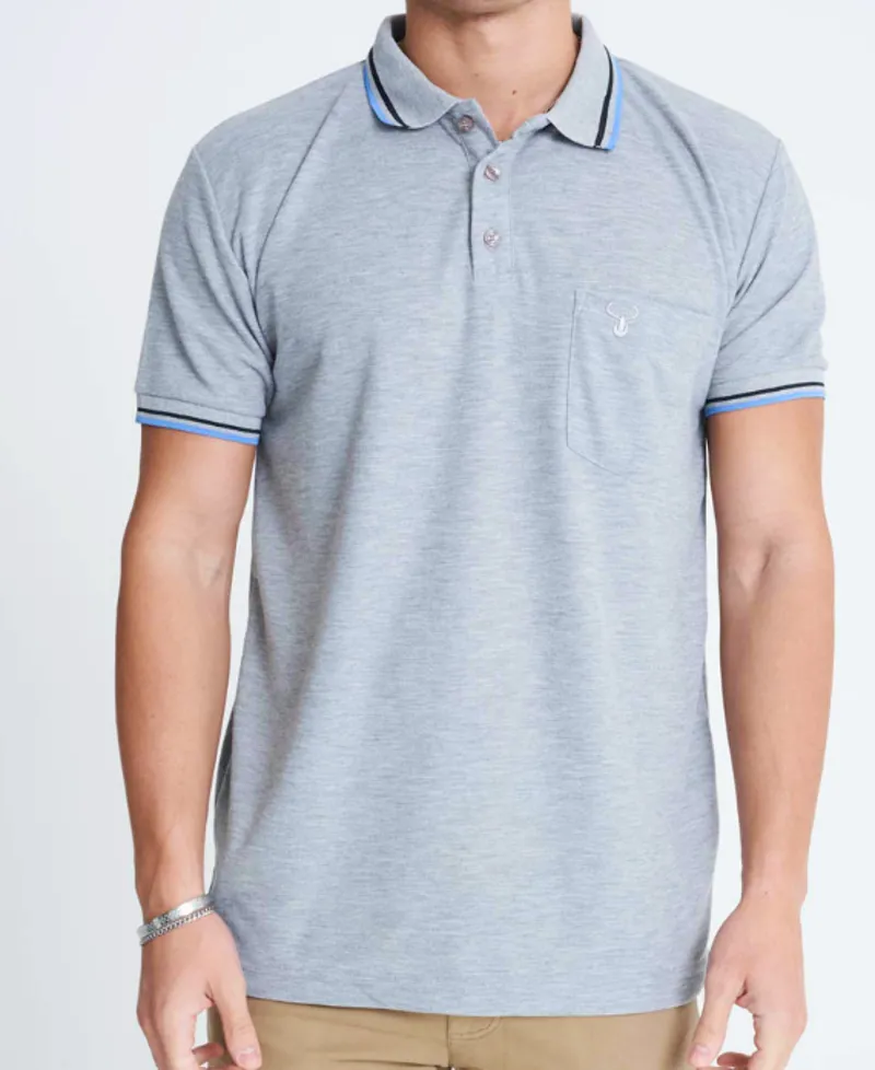 Carabou Polo Shirt Light Grey S/S-POLO